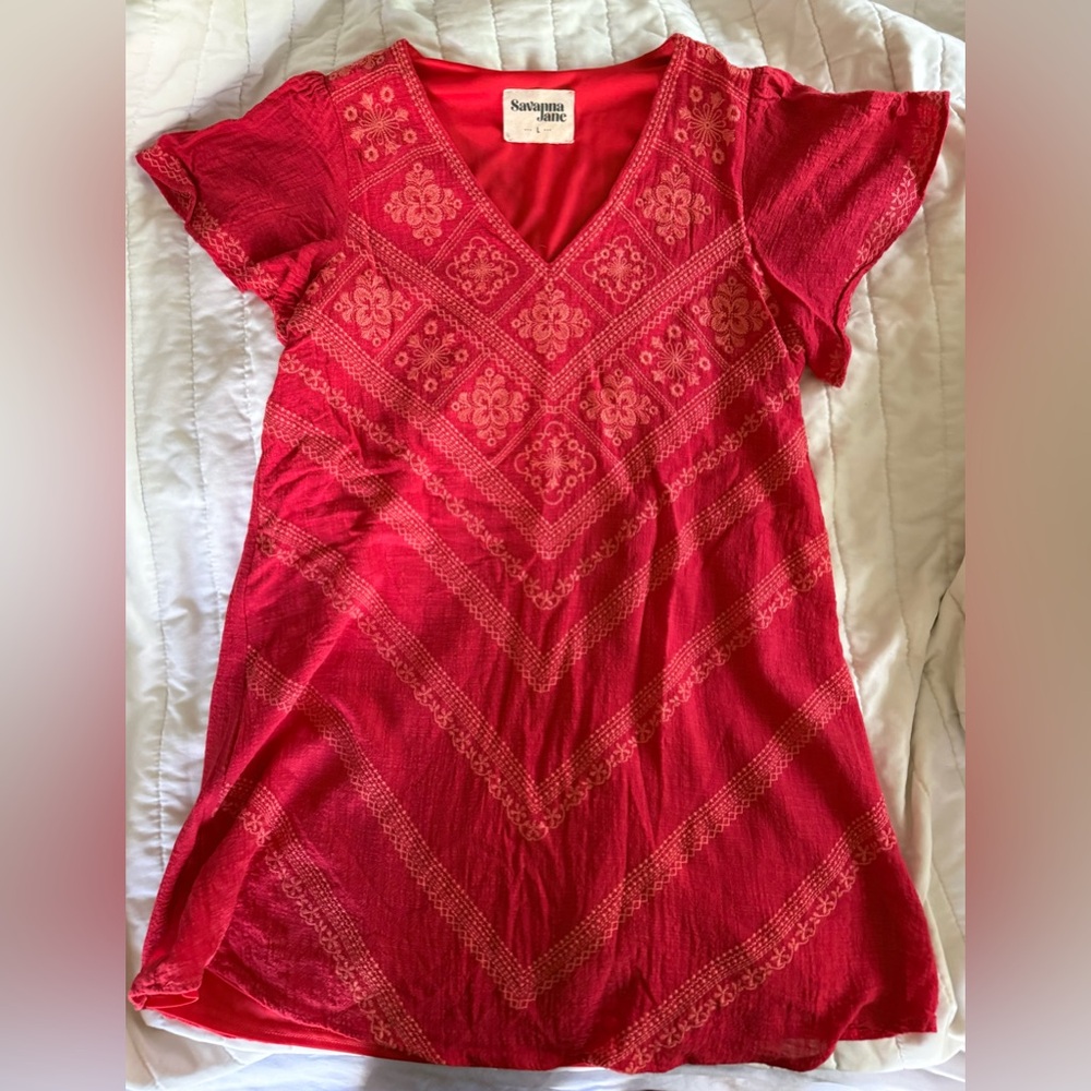 Boho Savanna Jane Red Embroidered Shift Dress
